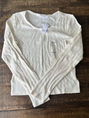 GAP Cream Ribbed Long Sleeve Top